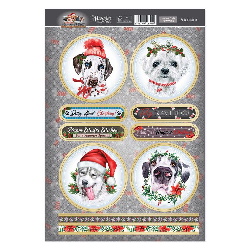 (image for) Die Cut Card Topper Sheet - Pawsome Portraits, Feliz Navidog!