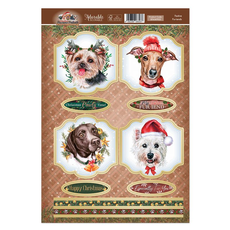 (image for) Die Cut Card Topper Sheet - Pawsome Portraits, Festive Fur-iends