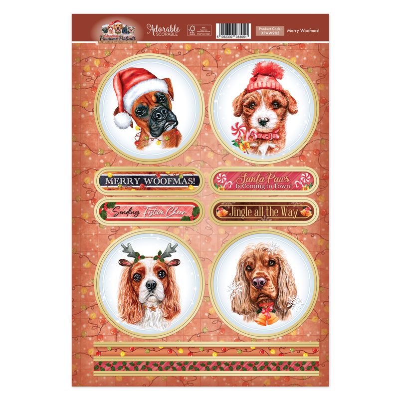 (image for) Die Cut Card Topper Sheet - Pawsome Portraits, Merry Woofmas!