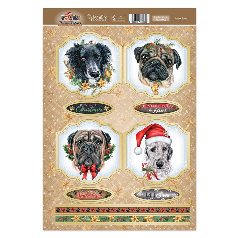 (image for) Die Cut Card Topper Sheet - Pawsome Portraits, Santa Paws