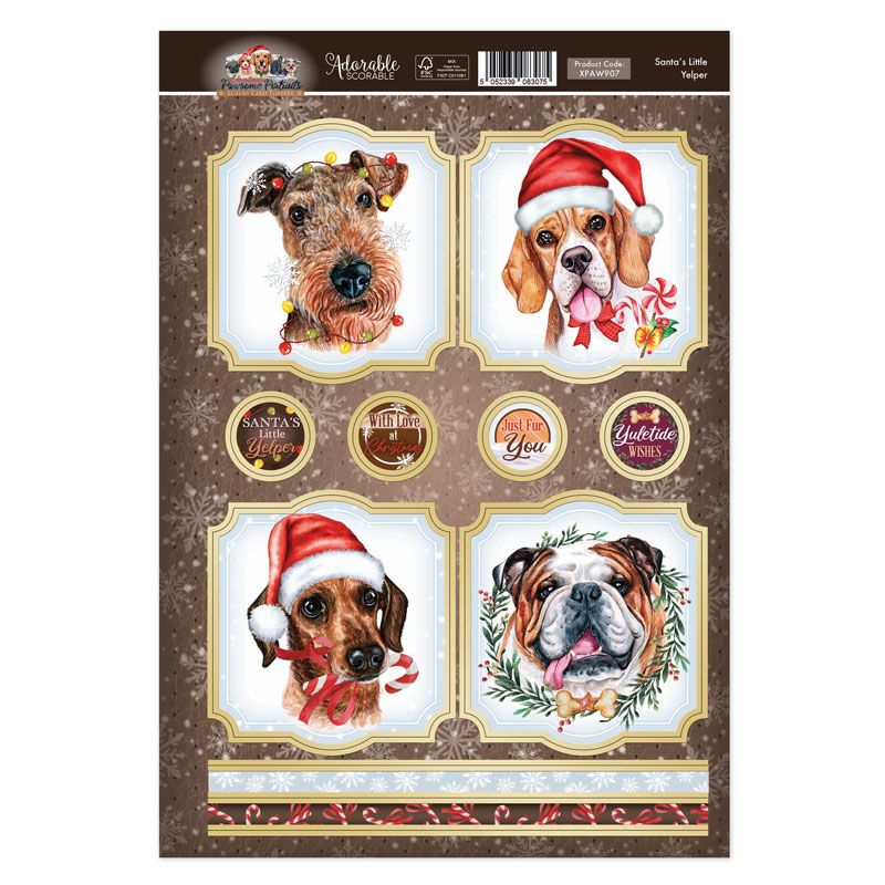 (image for) Die Cut Card Topper Sheet - Pawsome Portraits, Santa's Little Yelper