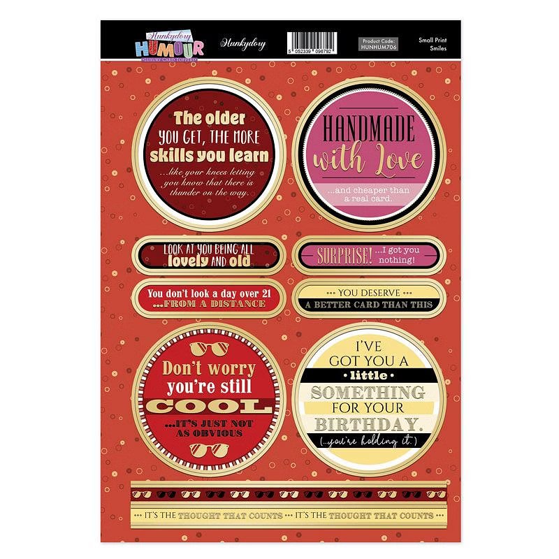 (image for) Die Cut Topper Sheet - Hunkydory Humour - Small Print Smiles