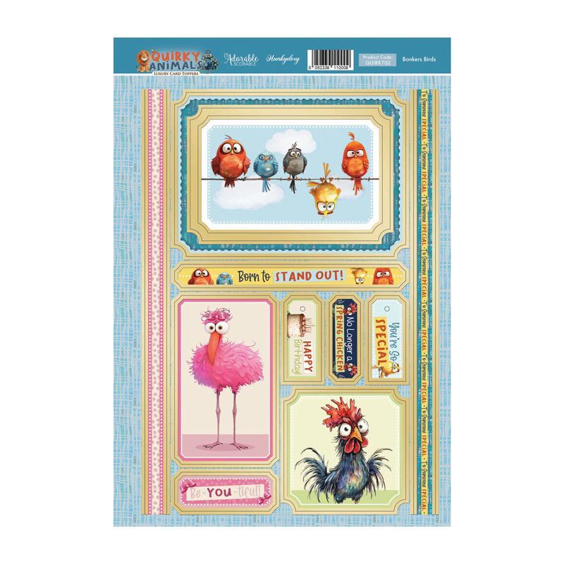 (image for) Die Cut Card Topper Sheet - Quirky Animals, Bonkers Birds