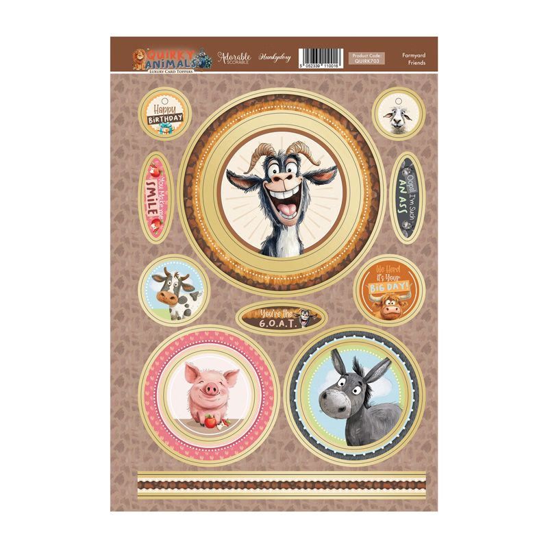 (image for) Die Cut Card Topper Sheet - Quirky Animals, Farmyard Friends