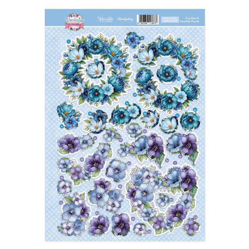 Die Cut Decoupage Topper Sheet - Hunkydory - Wonderful Wreaths - True Blue & Heartfelt Florals (image for) Die Cut Decoupage Topper Sheet - Hunkydory - Wonderful Wreaths - True Blue & Heartfelt Florals