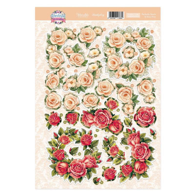 Die Cut Decoupage Topper Sheet - Hunkydory - Wonderful Wreaths - Perfectly Peach & Rosy Posy (image for) Die Cut Decoupage Topper Sheet - Hunkydory - Wonderful Wreaths - Perfectly Peach & Rosy Posy