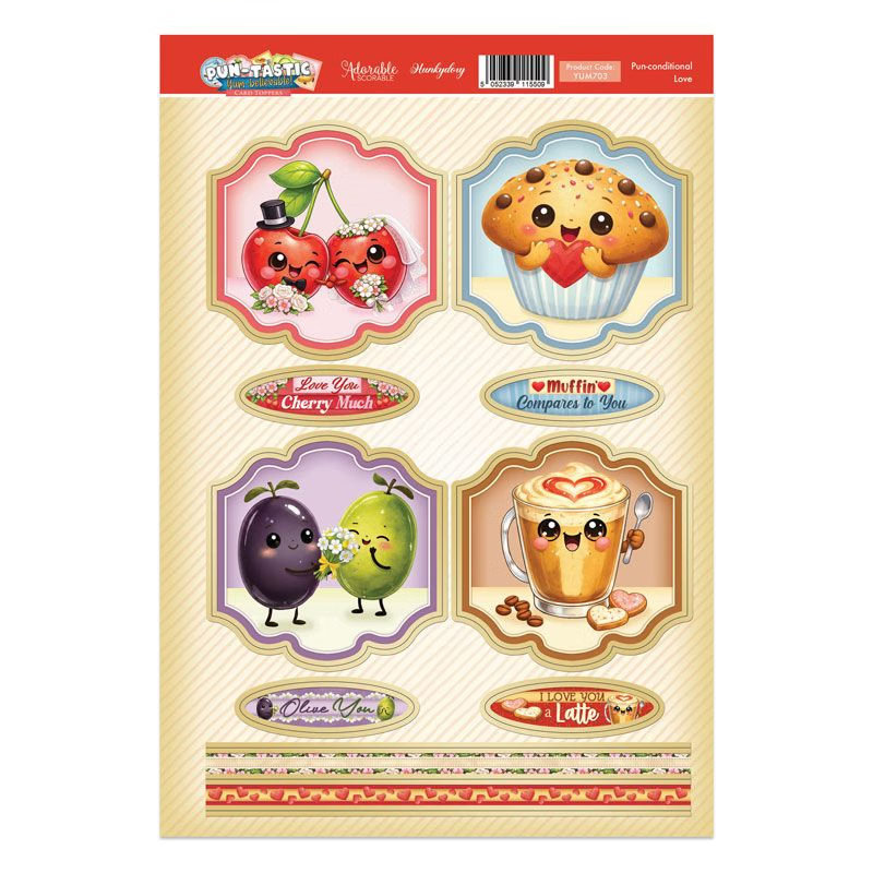 (image for) Die Cut Topper Sheet - Hunkydory - Pun-tastic Yum-believable, Pun-conditional Love