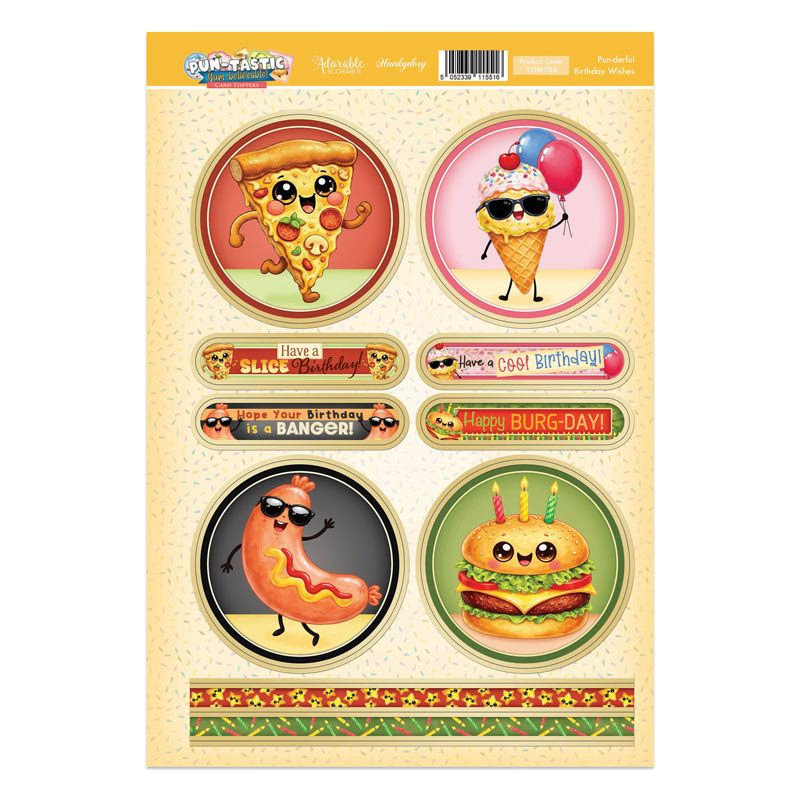 (image for) Die Cut Topper Sheet - Hunkydory - Pun-tastic Yum-believable, Pun-derful Birthday Wishes