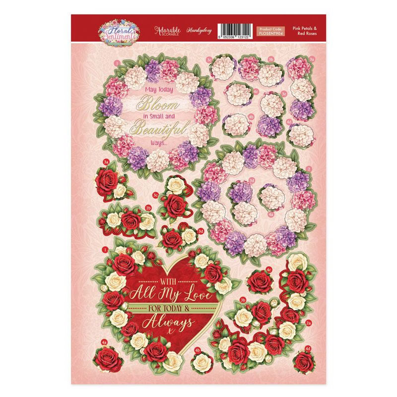 Die Cut Decoupage Topper Sheet - Hunkydory - Floral Sentiments - Pink Petals & Red Roses (image for) Die Cut Decoupage Topper Sheet - Hunkydory - Floral Sentiments - Pink Petals & Red Roses