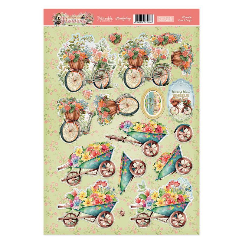 (image for) Die Cut 3D Decoupage A4 Sheet - Amongst The Flowers, Wheelie Great Days