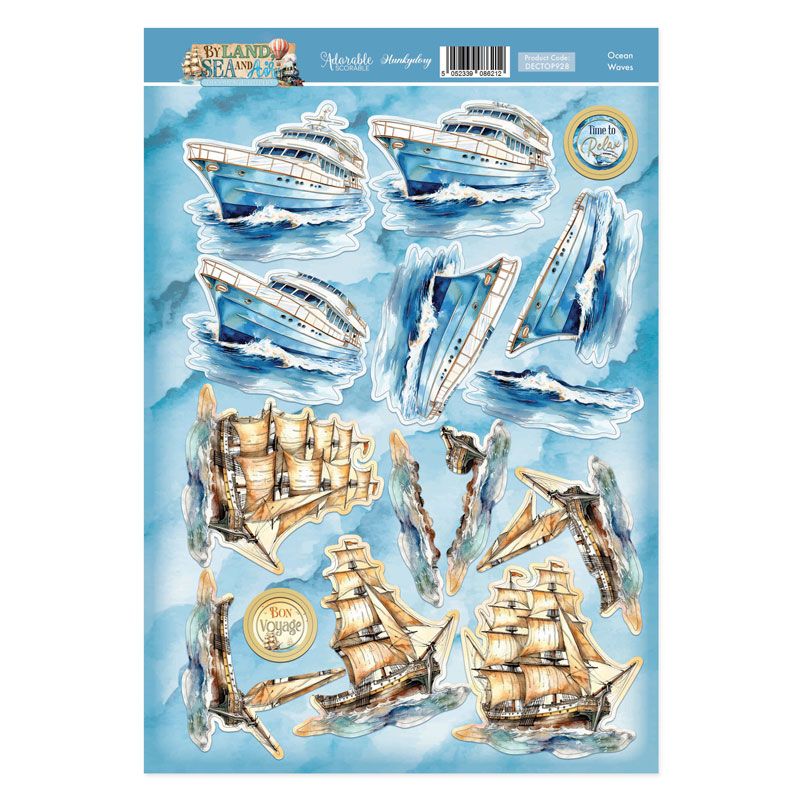 Die Cut 3D Decoupage A4 Sheet - By Land, Sea & Air, Ocean Waves