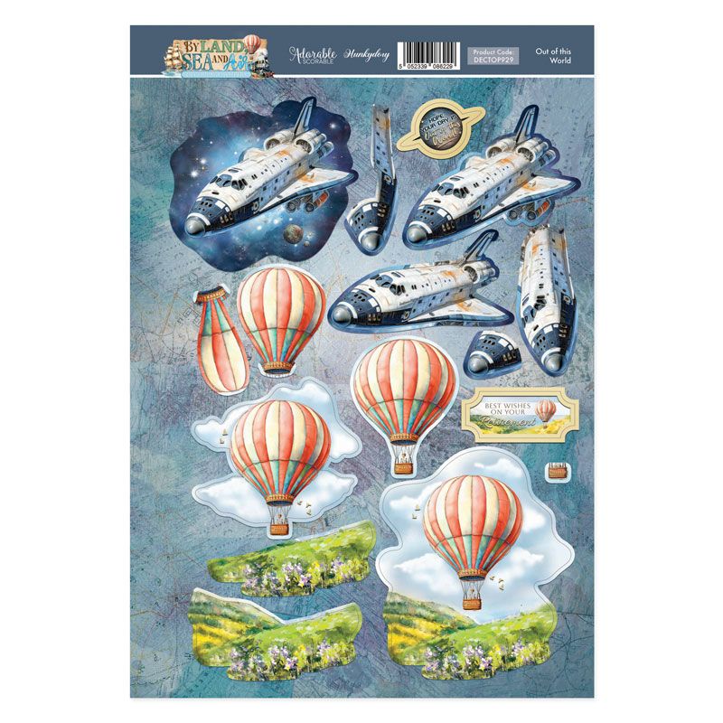 Die Cut 3D Decoupage A4 Sheet - By Land, Sea & Air, Out Of This World