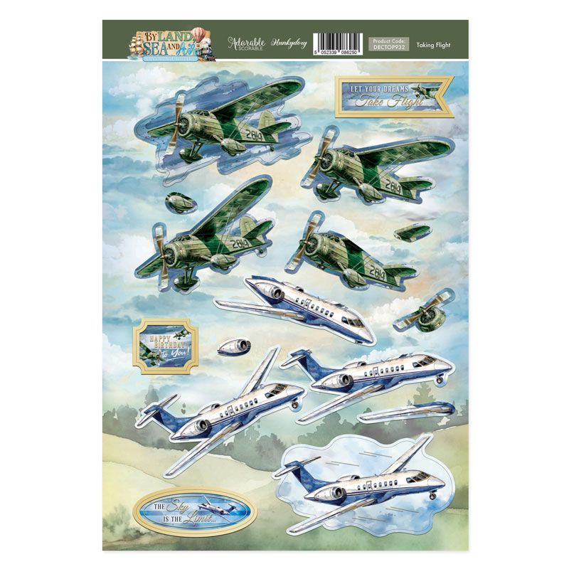 Die Cut 3D Decoupage A4 Sheet - By Land, Sea & Air, Taking Flight