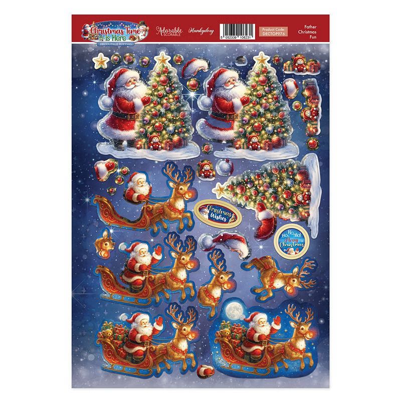 (image for) Die Cut 3D Decoupage A4 Sheet - Christmas Time Is Here, Father Christmas Fun