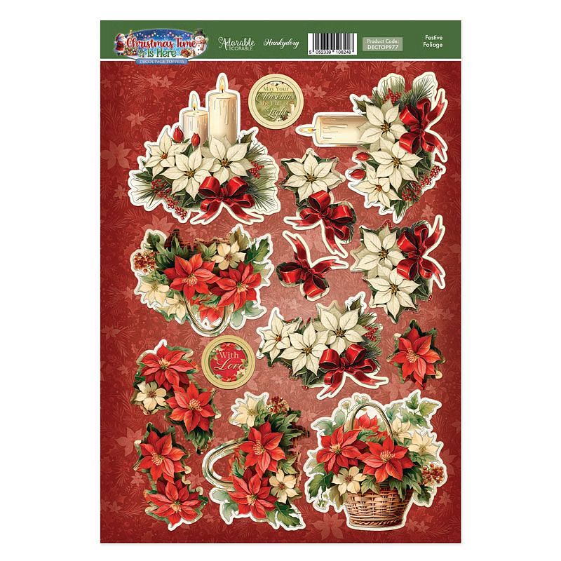 (image for) Die Cut 3D Decoupage A4 Sheet - Christmas Time Is Here, Festive Foliage