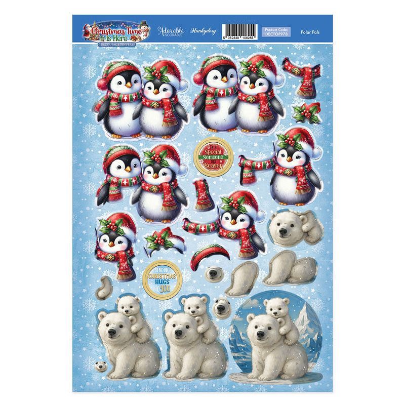 (image for) Die Cut 3D Decoupage A4 Sheet - Christmas Time Is Here, Polar Pals