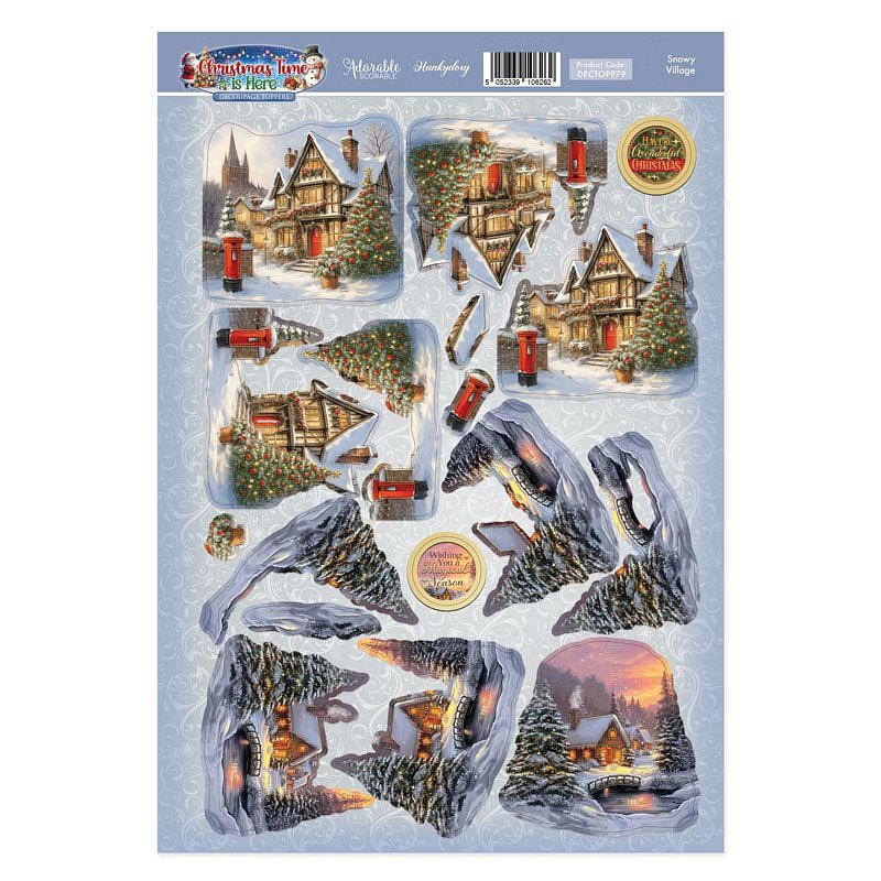(image for) Die Cut 3D Decoupage A4 Sheet - Christmas Time Is Here, Snowy Village