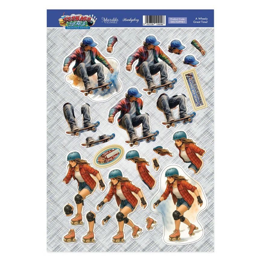 (image for) Die Cut 3D Decoupage A4 Sheet - Teenage Years, A Wheely Great Time!