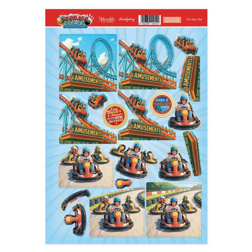 (image for) Die Cut 3D Decoupage A4 Sheet - Teenage Years, Fun Day Out