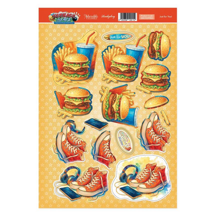 (image for) Die Cut 3D Decoupage A4 Sheet - Teenage Years, Just For You!