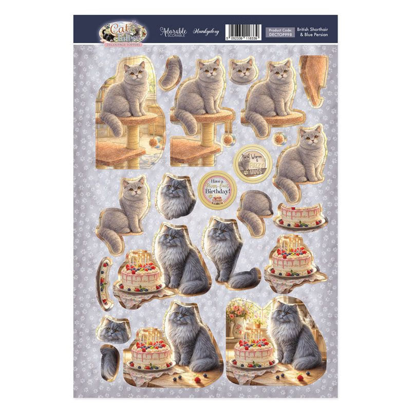 Die Cut Decoupage Sheet - Hunkydory - Cat Tales, British Shorthair & Blue Persian (image for) Die Cut Decoupage Sheet - Hunkydory - Cat Tales, British Shorthair & Blue Persian