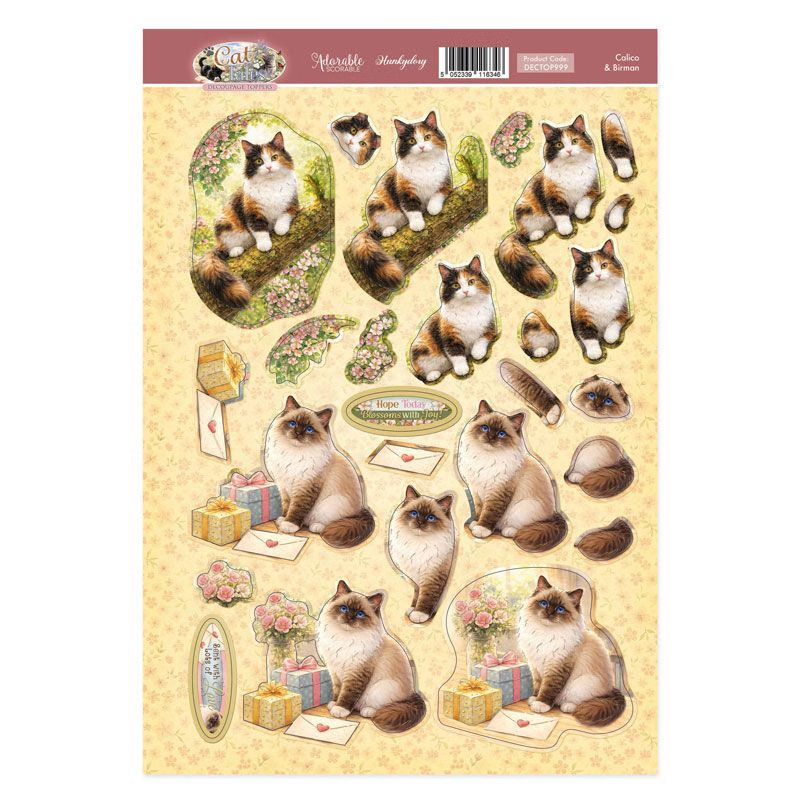 Die Cut Decoupage Sheet - Hunkydory - Cat Tales, Calico & Birman (image for) Die Cut Decoupage Sheet - Hunkydory - Cat Tales, Calico & Birman