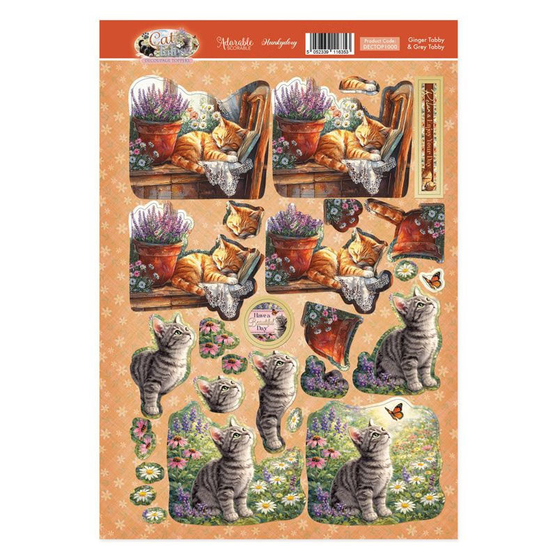 Die Cut Decoupage Sheet - Hunkydory - Cat Tales, Ginger Tabby & Grey Tabby (image for) Die Cut Decoupage Sheet - Hunkydory - Cat Tales, Ginger Tabby & Grey Tabby