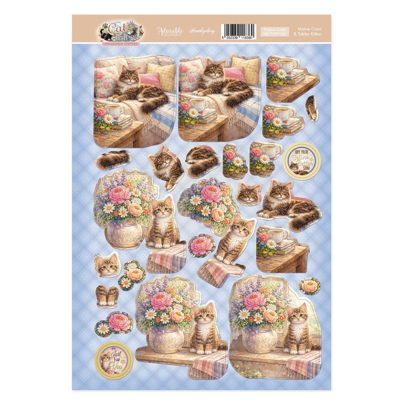 Die Cut Decoupage Sheet - Hunkydory - Cat Tales, Maine Coon & Tabby Kitten (image for) Die Cut Decoupage Sheet - Hunkydory - Cat Tales, Maine Coon & Tabby Kitten