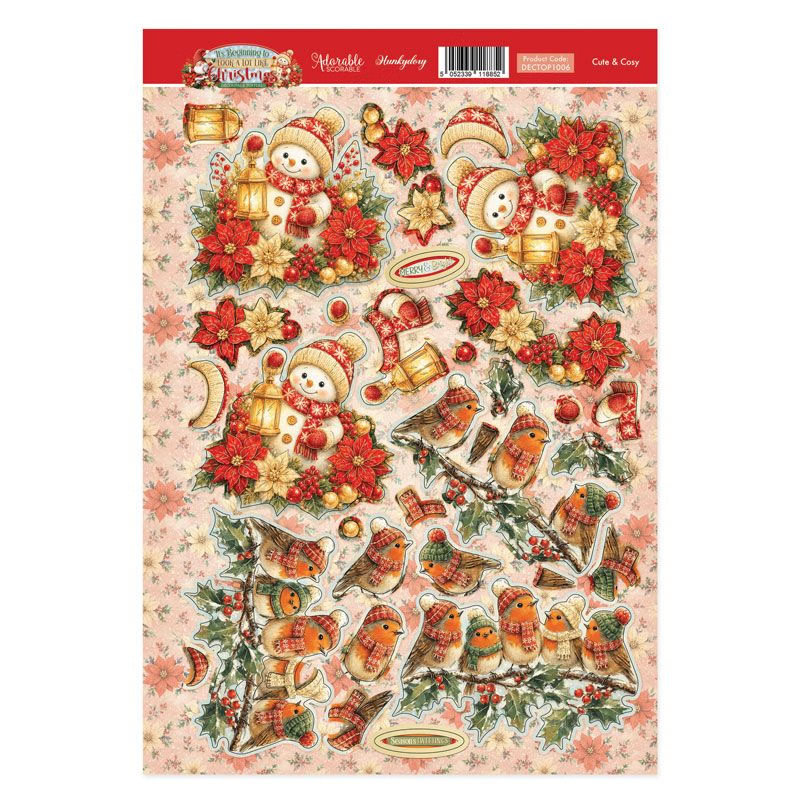(image for) Die Cut Decoupage Sheet - Hunkydory - It's Beginning To Look A Lot Like Christmas, Cute & Cosy