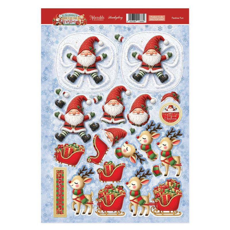 (image for) Die Cut Decoupage Sheet - Hunkydory - It's Beginning To Look A Lot Like Christmas, Festive Fun