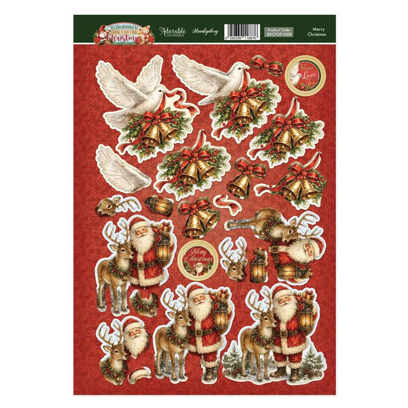 (image for) Die Cut Decoupage Sheet - Hunkydory - It's Beginning To Look A Lot Like Christmas, Merry Christmas
