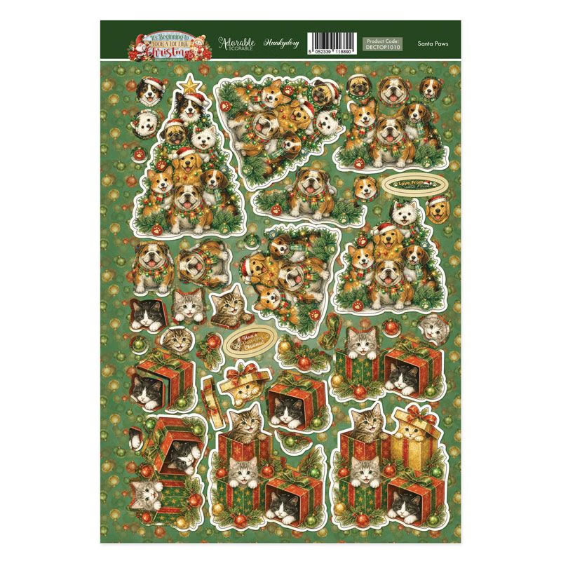 (image for) Die Cut Decoupage Sheet - Hunkydory - It's Beginning To Look A Lot Like Christmas, Santa Paws