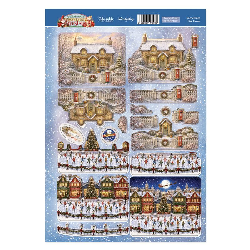 (image for) Die Cut Decoupage Sheet - Hunkydory - It's Beginning To Look A Lot Like Christmas, Snow Place Like Home