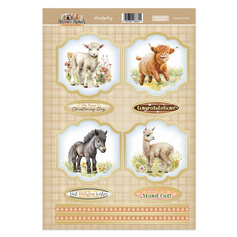 Die Cut Card Topper Sheet - Adorable Animals, Country Cuties