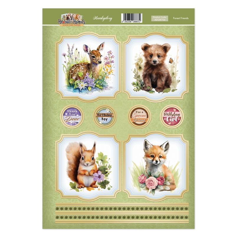 Die Cut Card Topper Sheet - Adorable Animals, Forest Friends