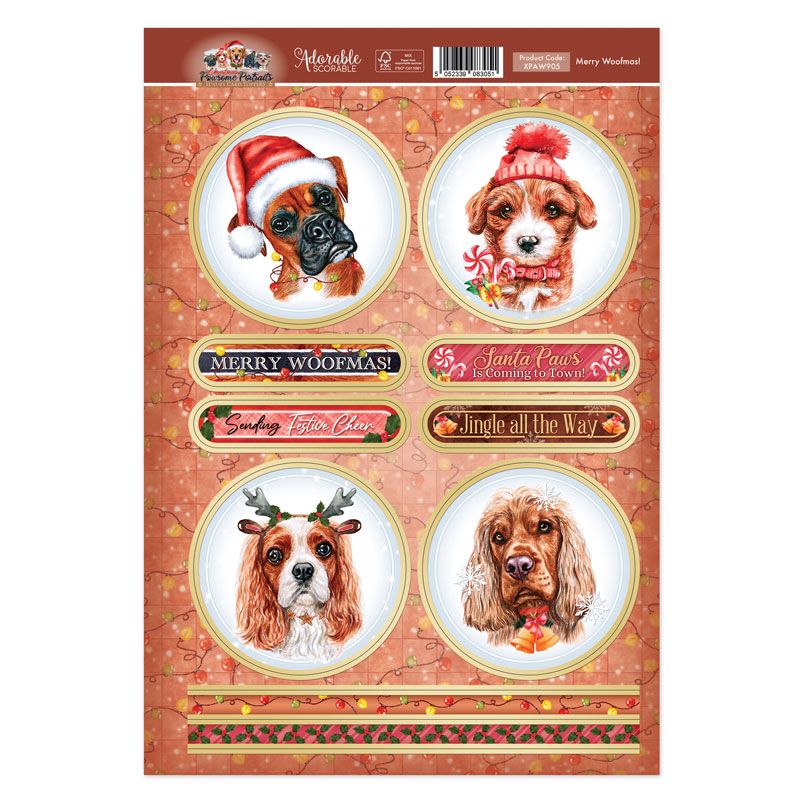 Die Cut Card Topper Sheet - Pawsome Portraits, Merry Woofmas!