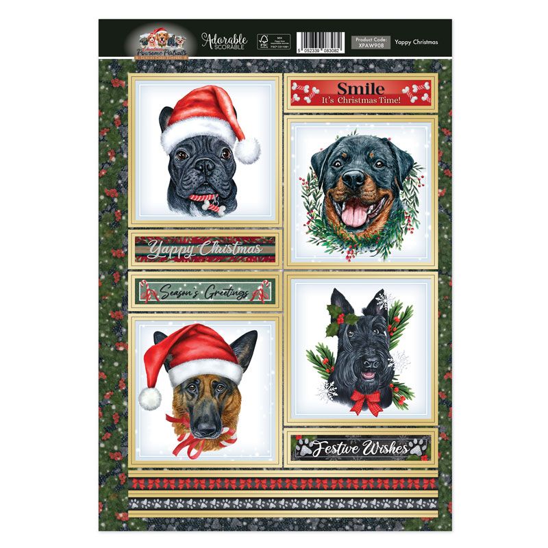 Die Cut Card Topper Sheet - Pawsome Portraits, Yappy Christmas