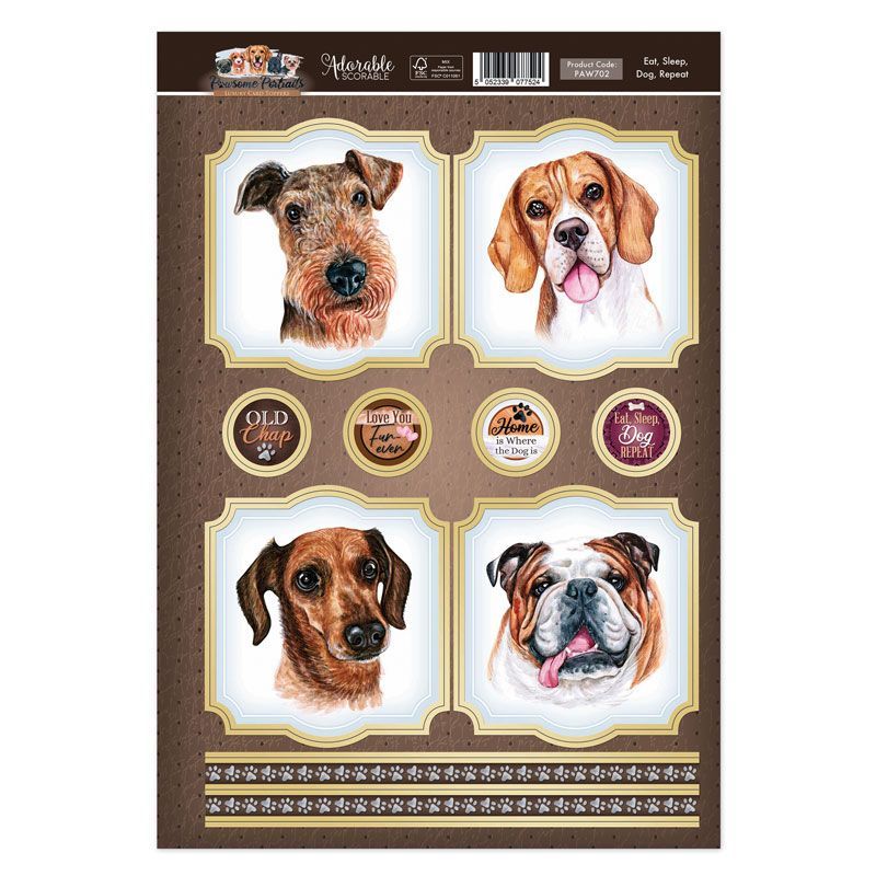 Die Cut Card Topper Sheet - Pawsome Portraits, Eat Sleep Dog Repeat