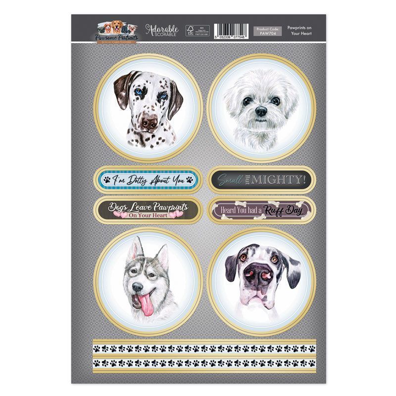 Die Cut Card Topper Sheet - Pawsome Portraits, Pawprints On Your Heart