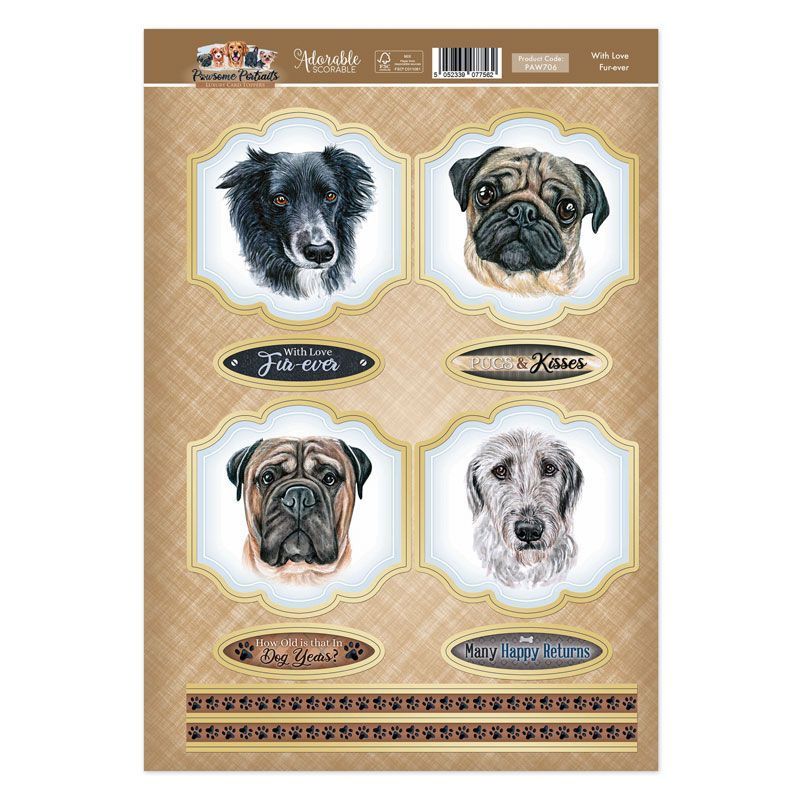 Die Cut Card Topper Sheet - Pawsome Portraits, With Love Fur-ever