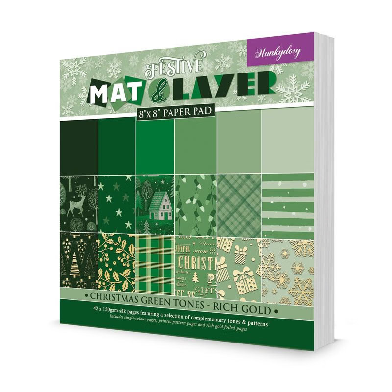 (image for) Festive Mat & Layer Paper Pad - Hunkydory - Christmas Green Tones - Rich Gold (MALPAD104)