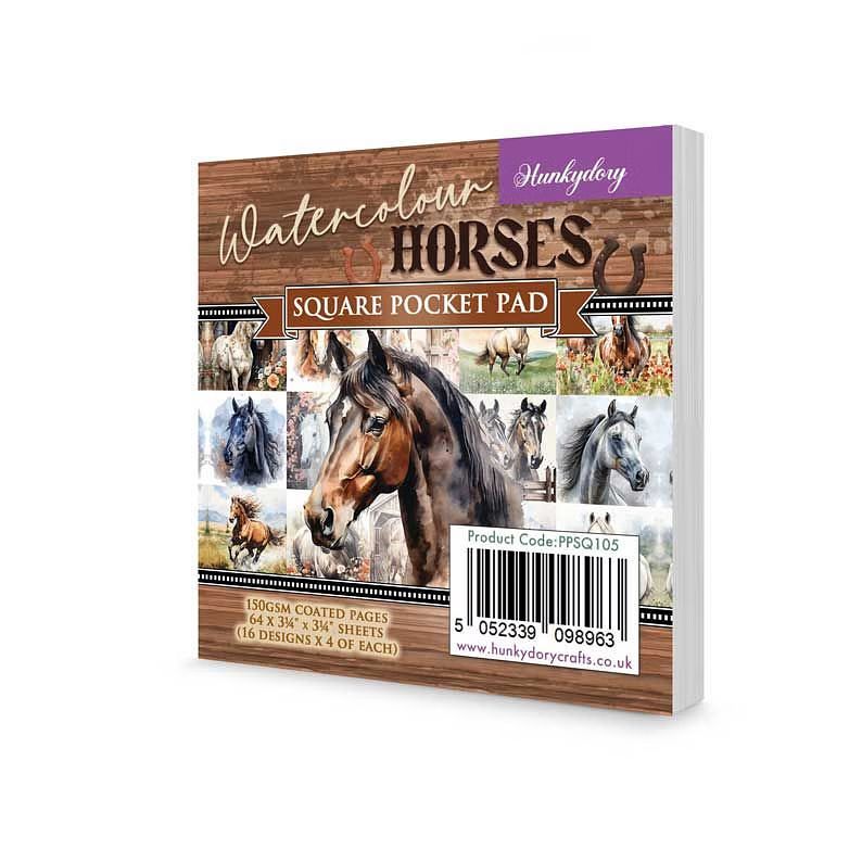 (image for) Square Pocket Pad - Watercolour Horses (64 Sheets) PPSQ105
