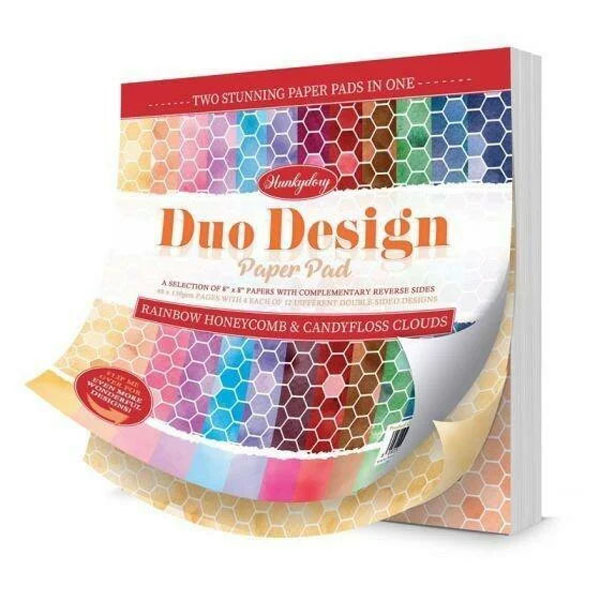 (image for) 8x8 Duo Design Paper Pad - Hunkydory - Rainbow Honeycomb & Candyfloss Clouds