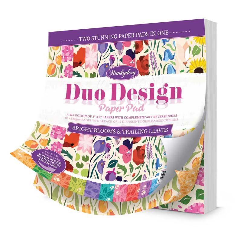 (image for) 8x8 Duo Design Paper Pad - Hunkydory - Bright Blooms & Trailing Leaves