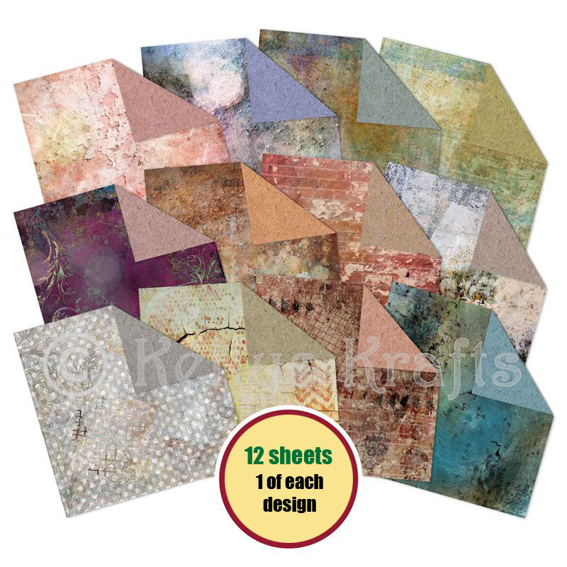 8x8 Duo Design Papers - Distressed & Colourful Kraft (12 Sheets)