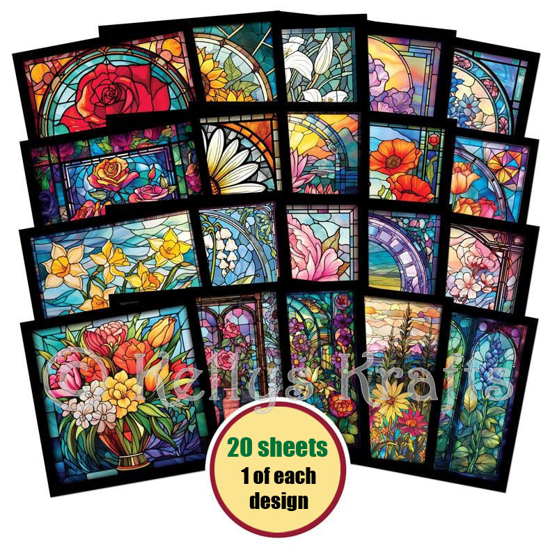The Little Book Of Stained Glass Florals, 20 Sheets (LBSQ154)