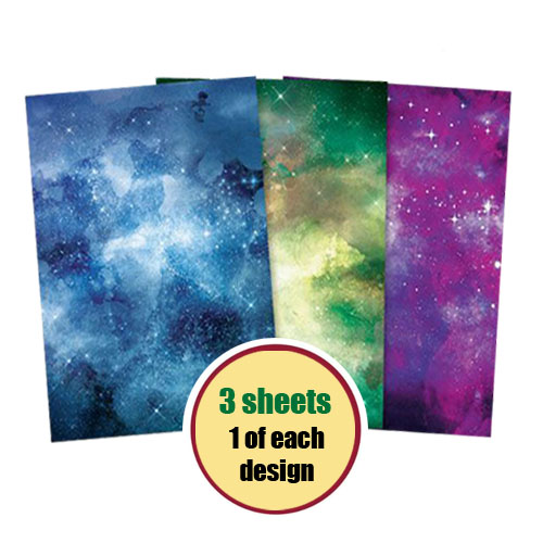 Patterned A4 Mirri Card, Starry Galaxies (Pack of 3 Sheets)