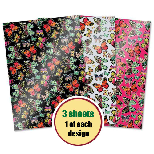 Patterned A4 Mirri Card, Rainbow Butterflies (Pack of 3 Sheets)