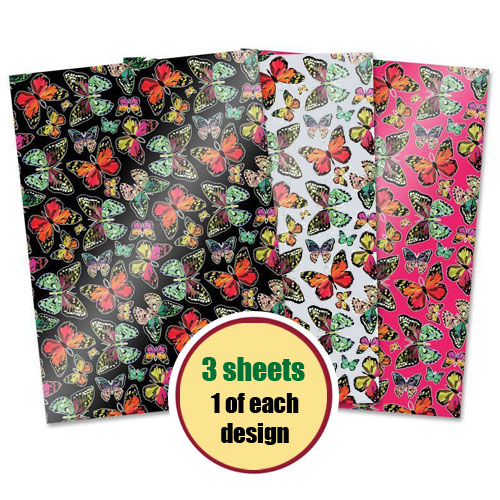 (image for) Patterned A4 Mirri Card, Rainbow Butterflies (Pack of 3 Sheets)