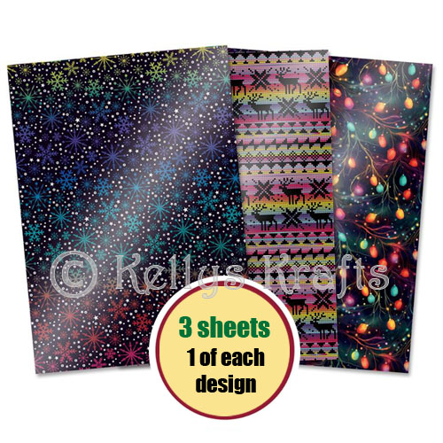 Patterned A4 Mirri Card, Merry & Bright (Pack of 3 Sheets)